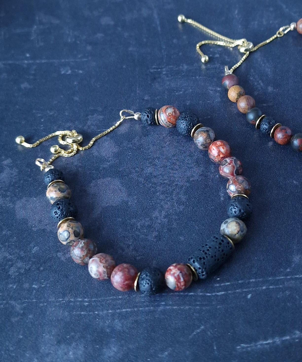 Jasper beads bracelet set of two natural stone gold vermeil bracelets for men