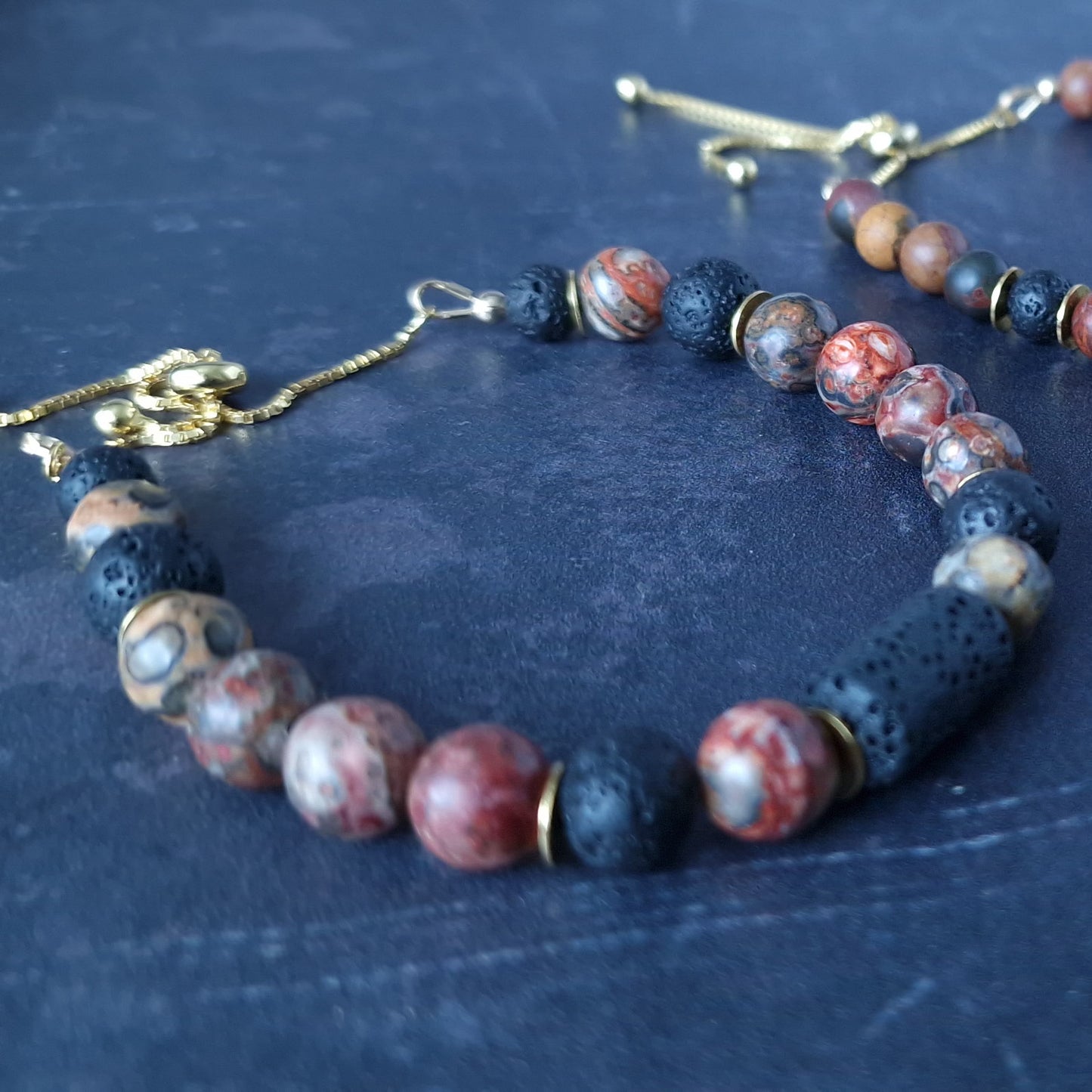 Men's Leopard Skin Jasper Natural Stone Bracelet in Gold Vermeil