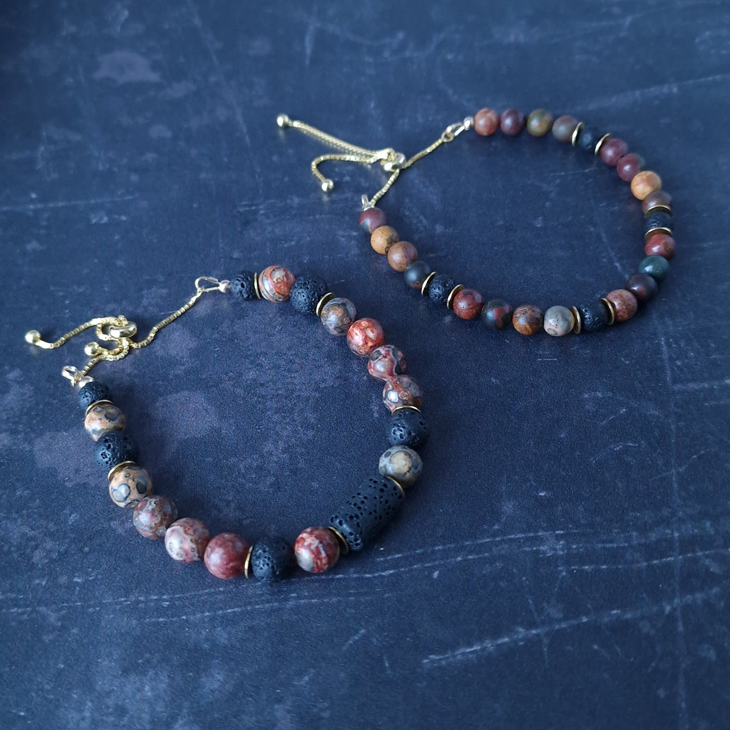 Jasper beads bracelet set of two natural stone gold vermeil bracelets for men