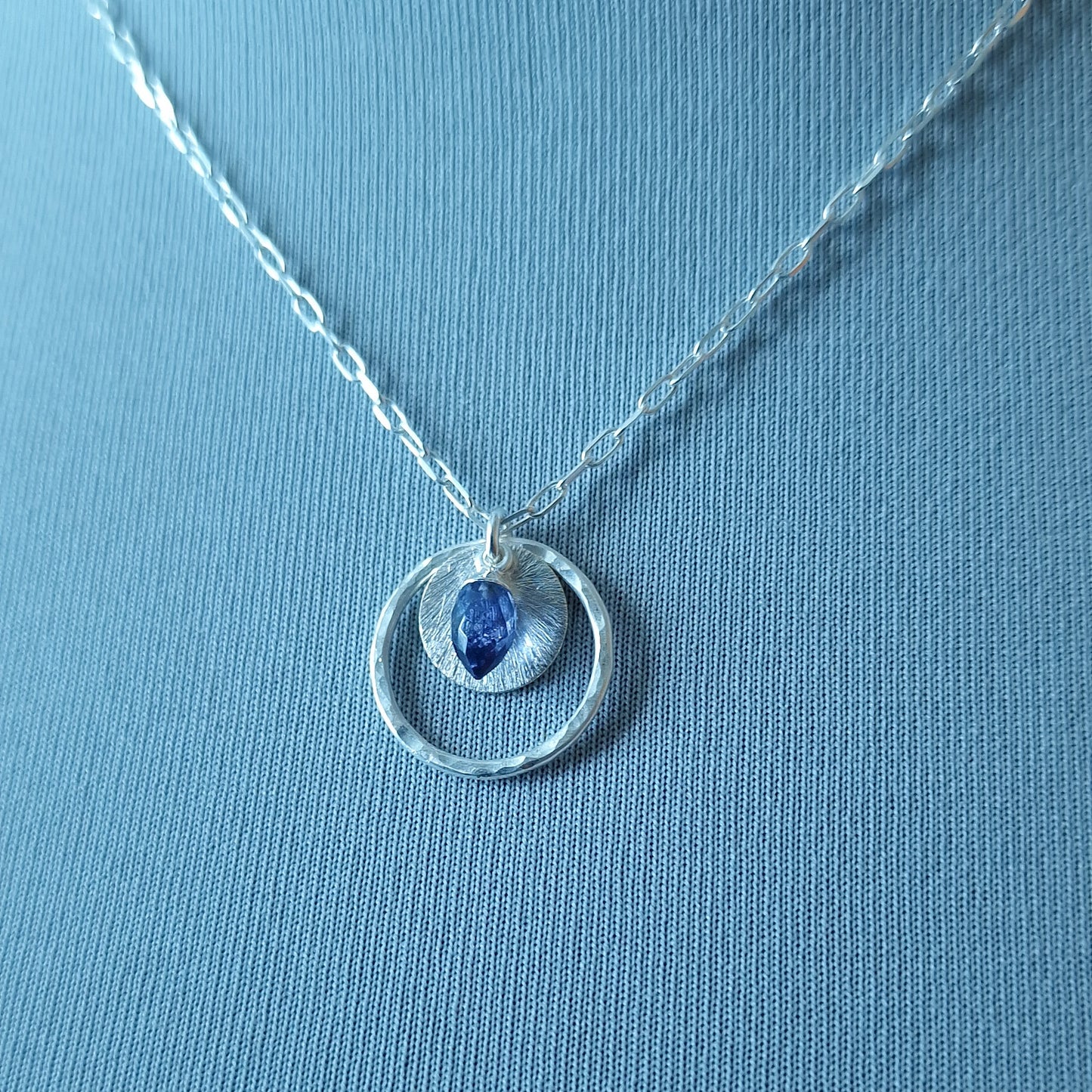 Iolite Circle Pendant in Sterling Silver, Water Sapphire Statement Necklace, Perfect Mum Gift
