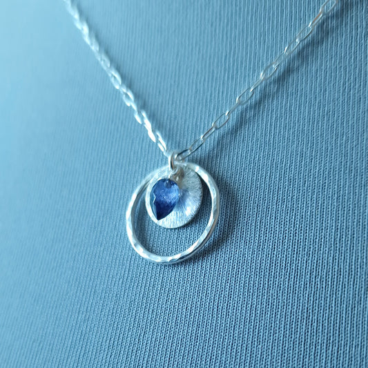 Iolite Circle Pendant in Sterling Silver, Water Sapphire Statement Necklace, Perfect Mum Gift