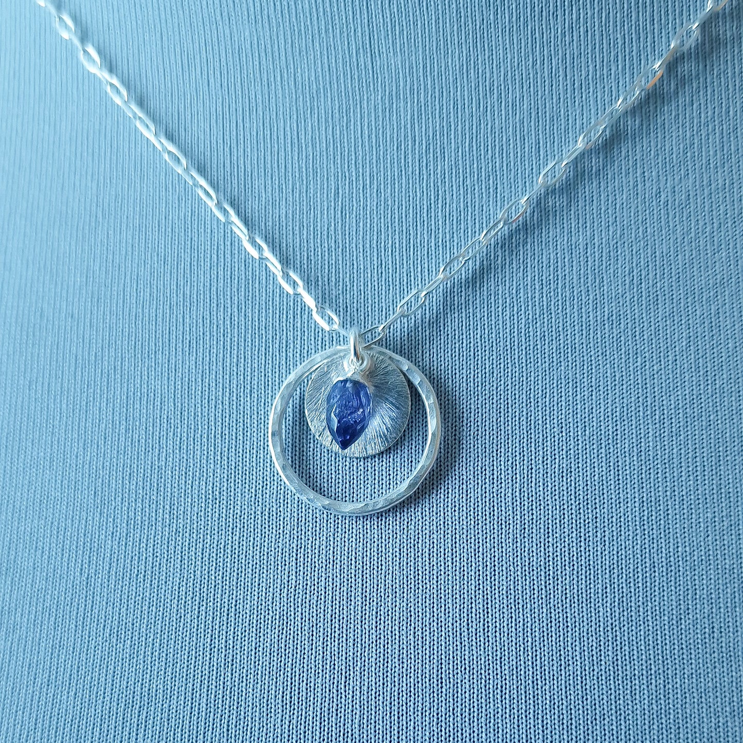 Iolite Circle Pendant in Sterling Silver, Water Sapphire Statement Necklace, Perfect Mum Gift