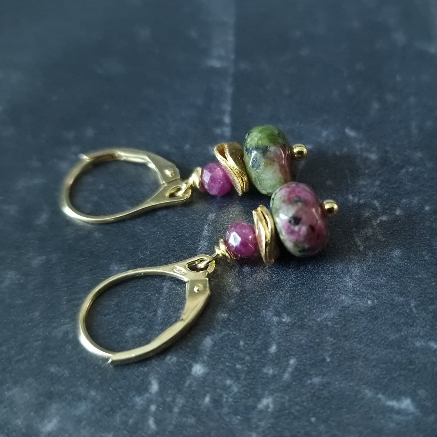 Ruby in Zoisite and Ruby Gold Vermeil Drop earrings
