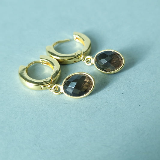 Smoky quartz huggie hoop earrings in Gold Vermeil