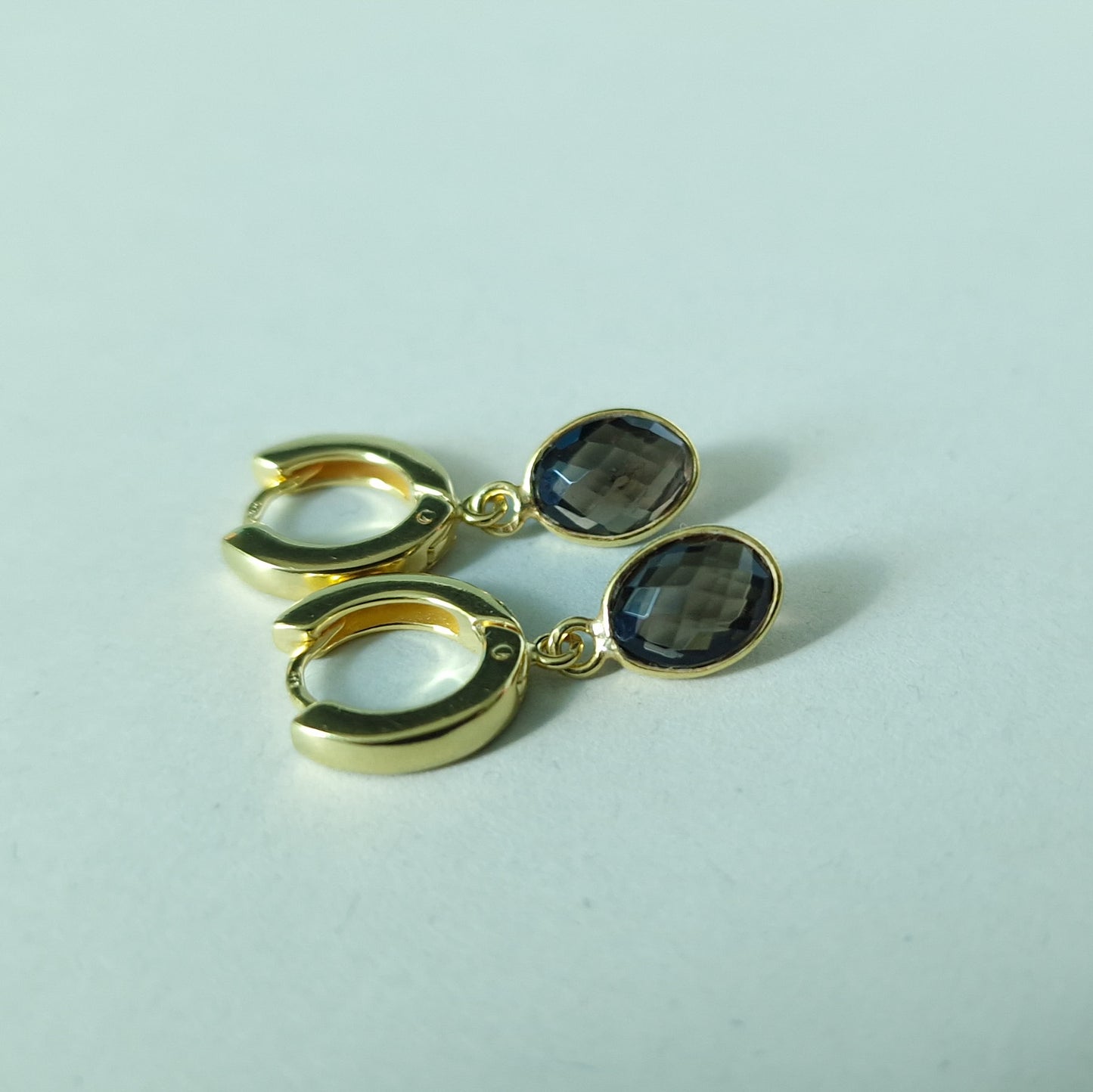 Smoky Quartz Huggie Hoop Earrings Gold Vermeil