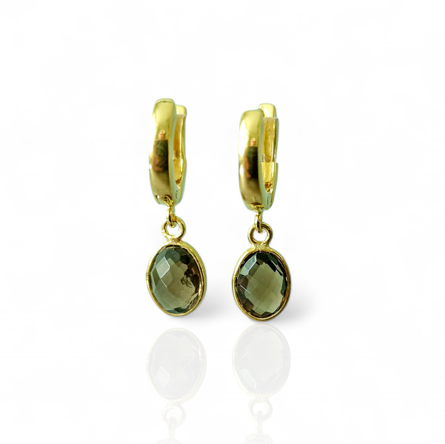 Smoky quartz huggie hoop earrings in Gold Vermeil