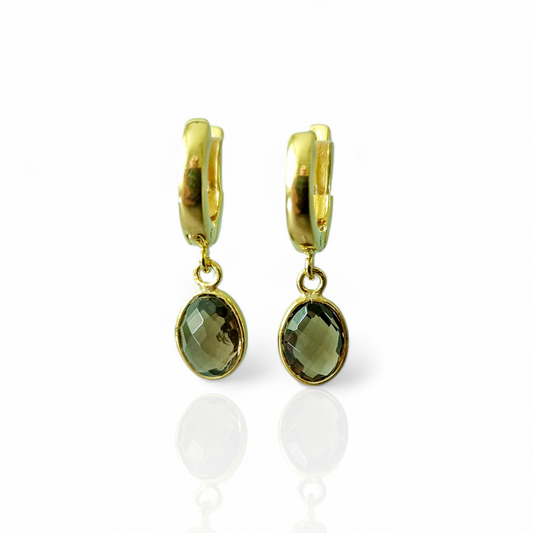 Smoky quartz huggie hoop earrings in Gold Vermeil