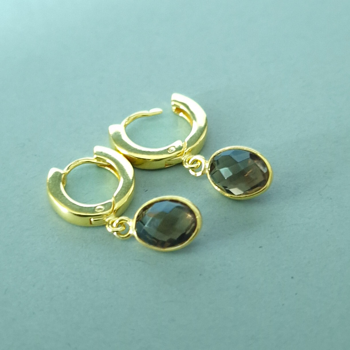 Smoky quartz huggie hoop earrings in Gold Vermeil