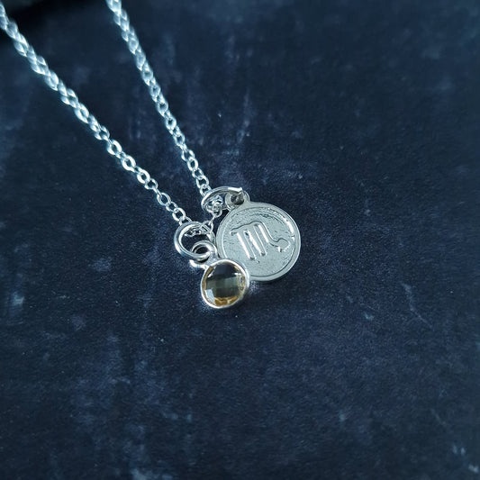 Scorpio Citrine Birthstone Necklace Sterling Silver