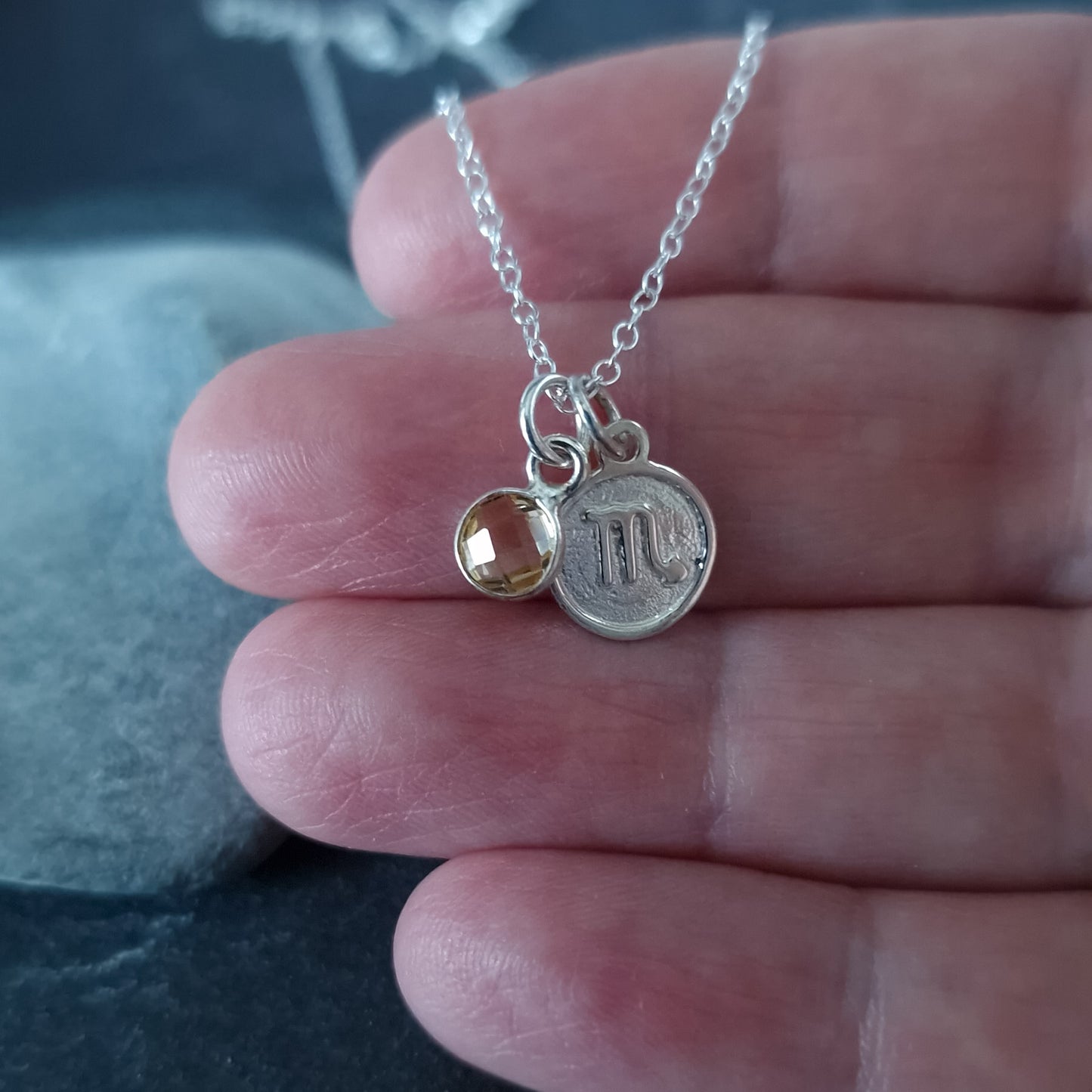 Scorpio Citrine Birthstone Pendant Necklace Sterling Silver