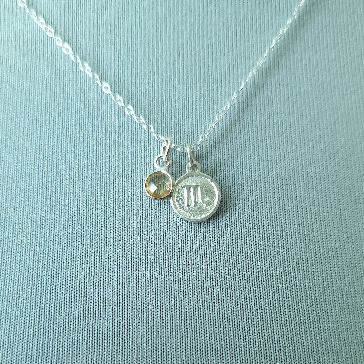 Scorpio Citrine Birthstone Pendant Necklace Sterling Silver