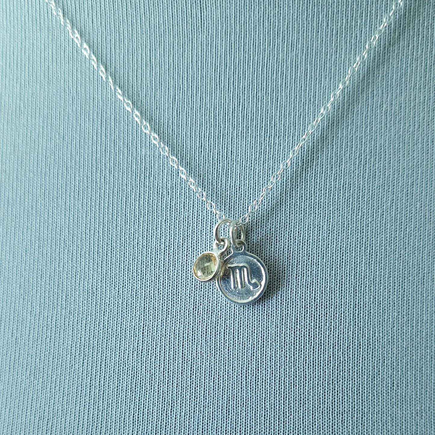 Scorpio Citrine Birthstone Pendant Necklace Sterling Silver