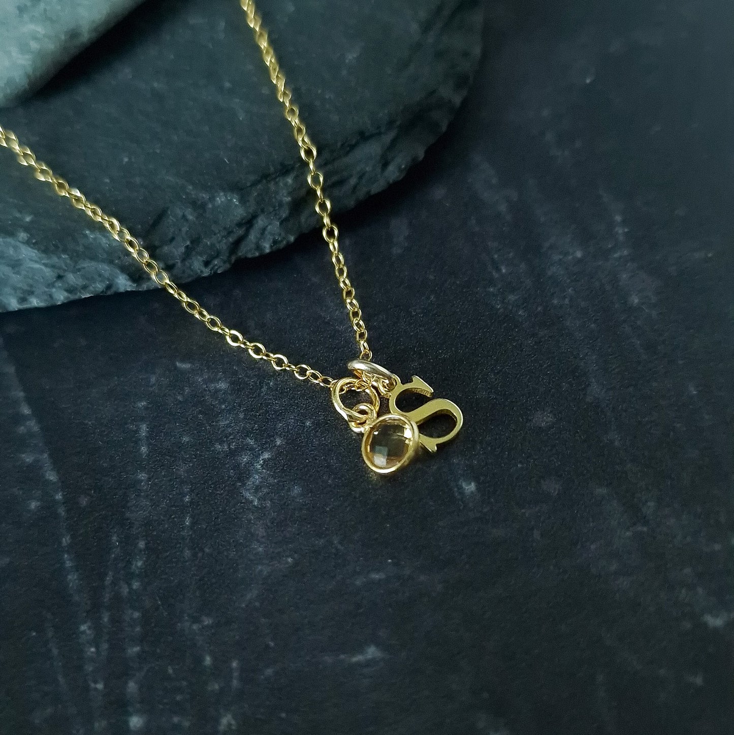 Initial with Citrine birthstone pendant necklace gold vermeil silver