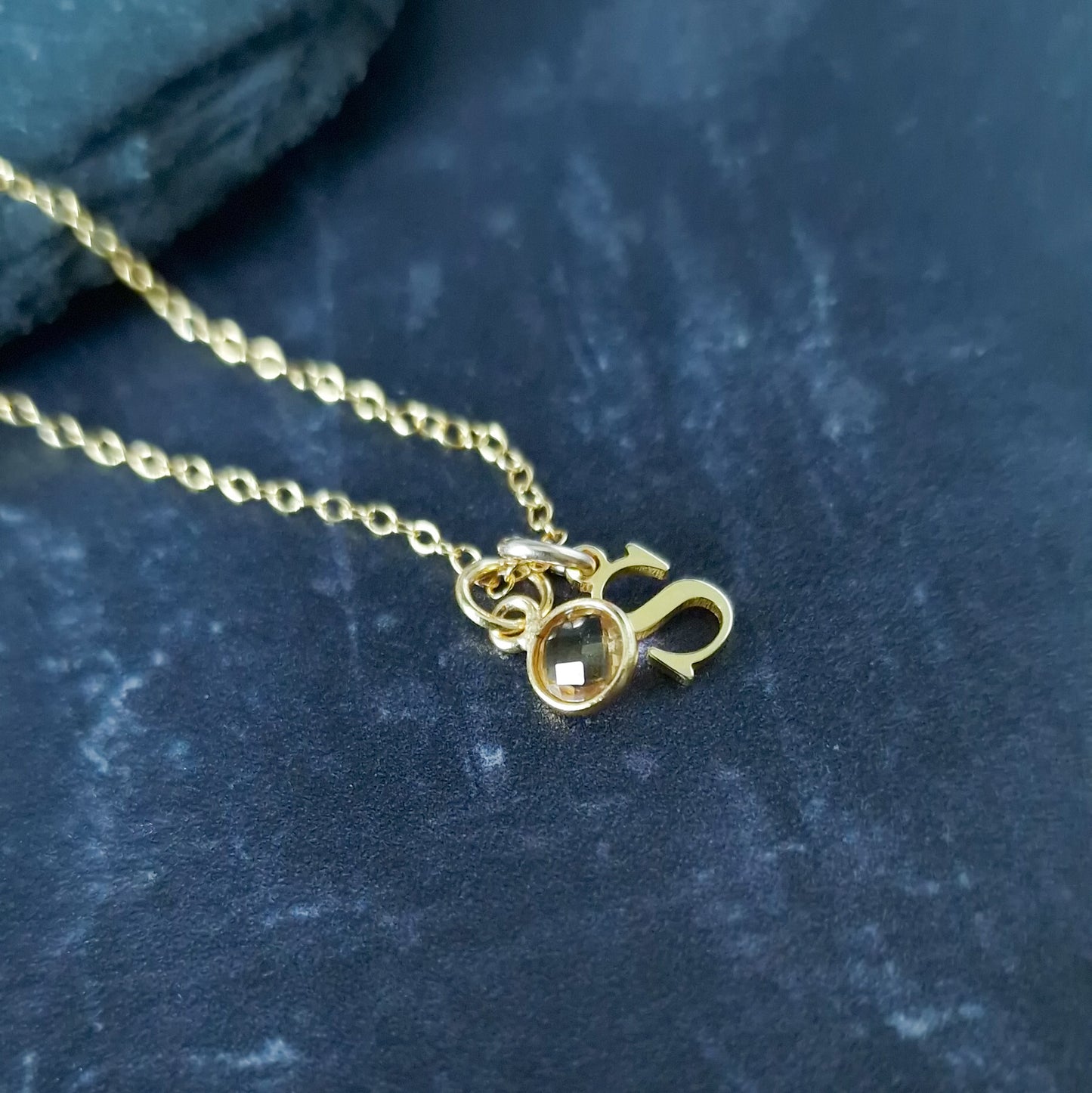 Initial with Citrine birthstone pendant necklace gold vermeil silver