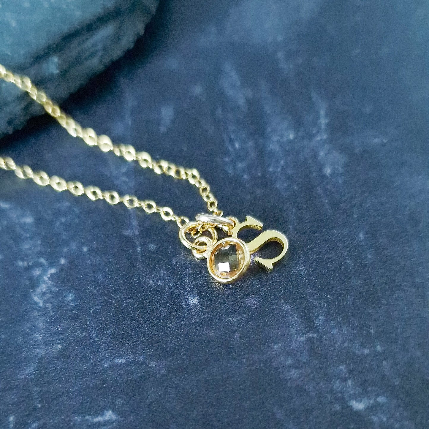 Initial with Citrine birthstone pendant necklace gold vermeil silver