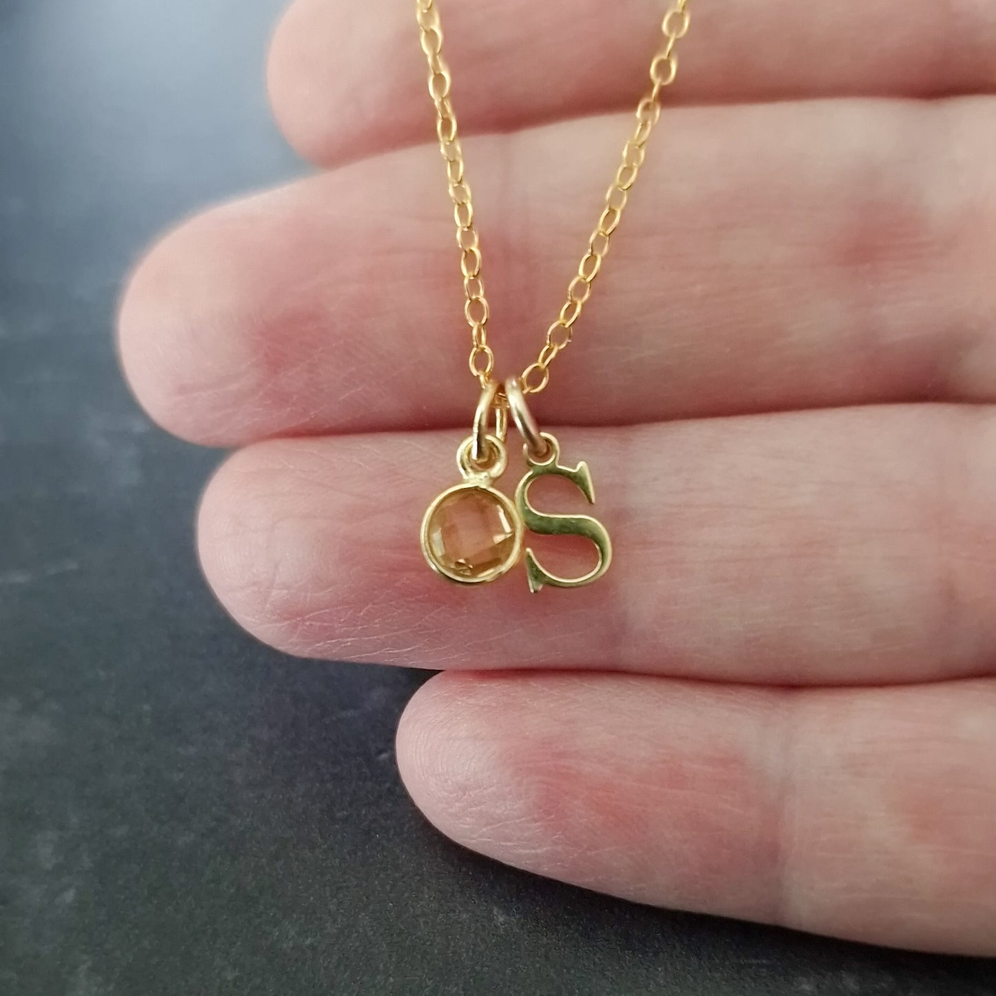 Initial with Citrine birthstone pendant necklace gold vermeil silver
