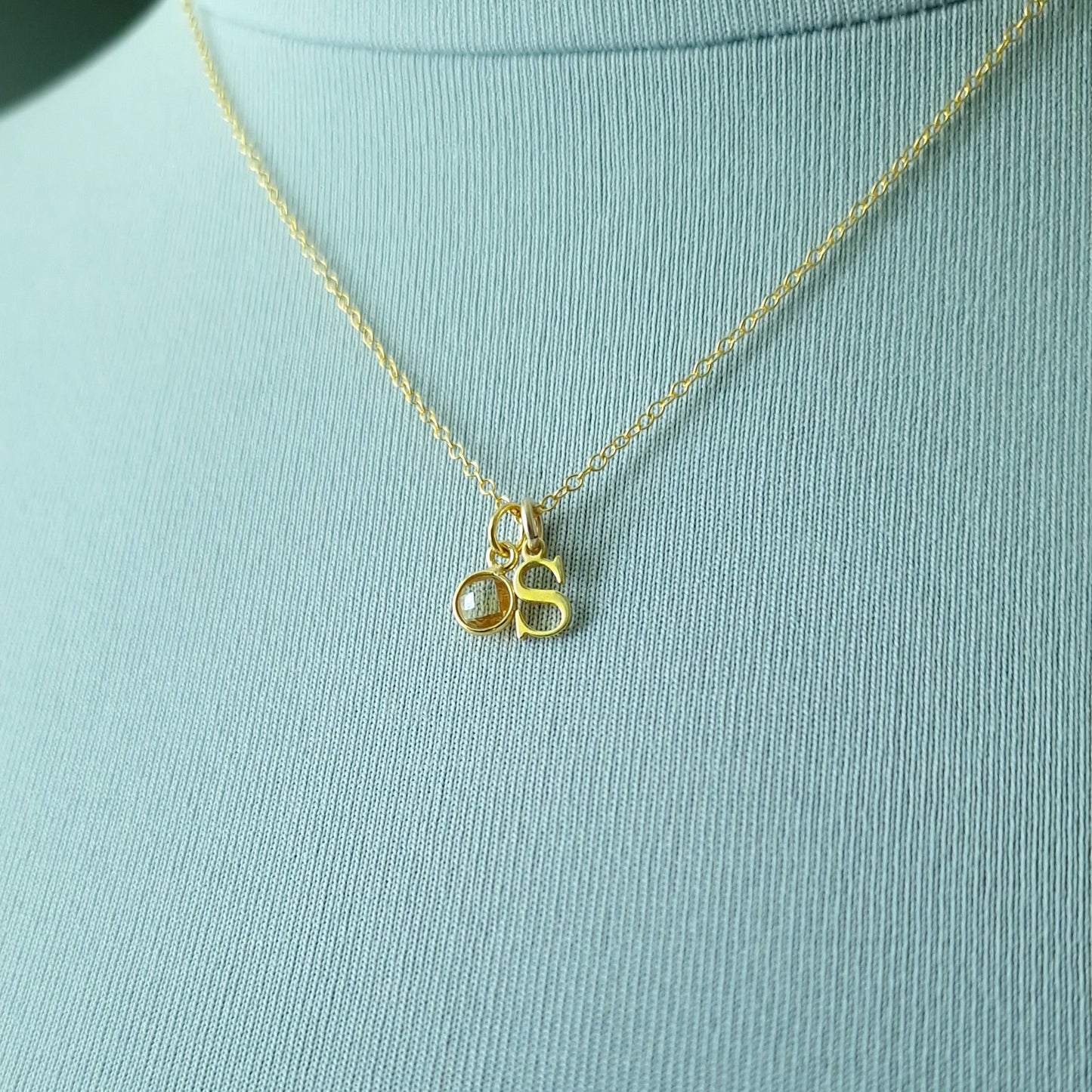 Initial with Citrine birthstone pendant necklace gold vermeil silver