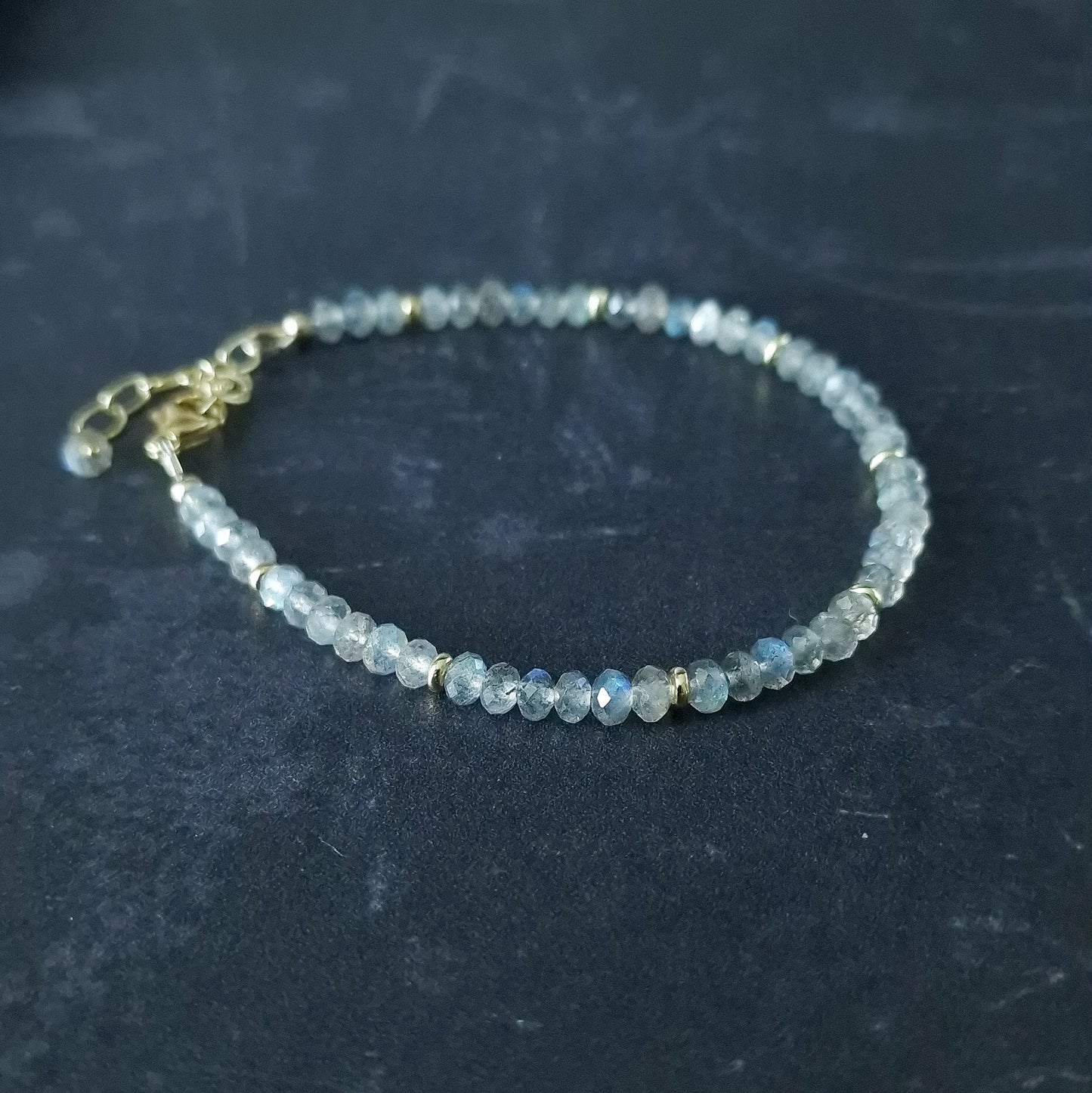 Labradorite adjustable bracelet in gold vermeil silver