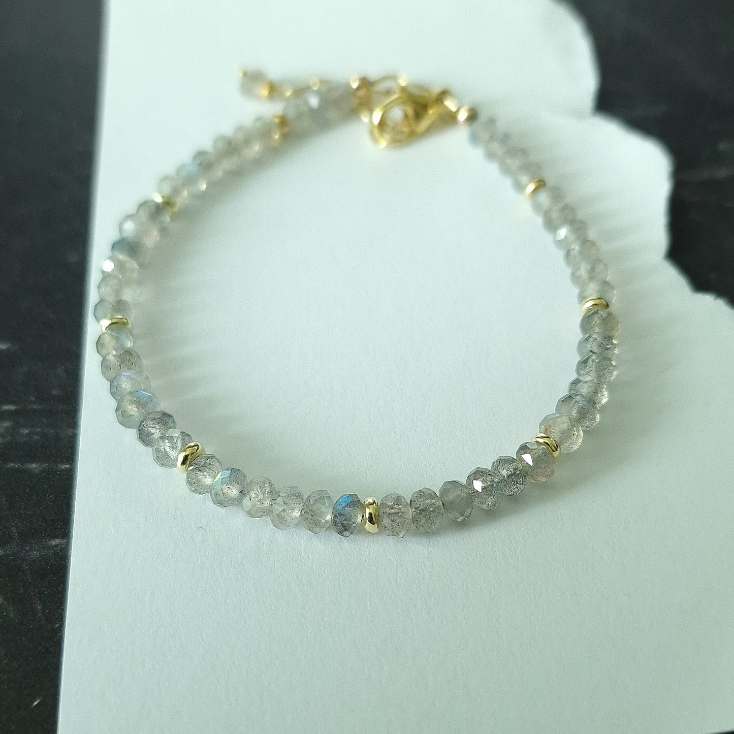 Labradorite adjustable bracelet in gold vermeil silver
