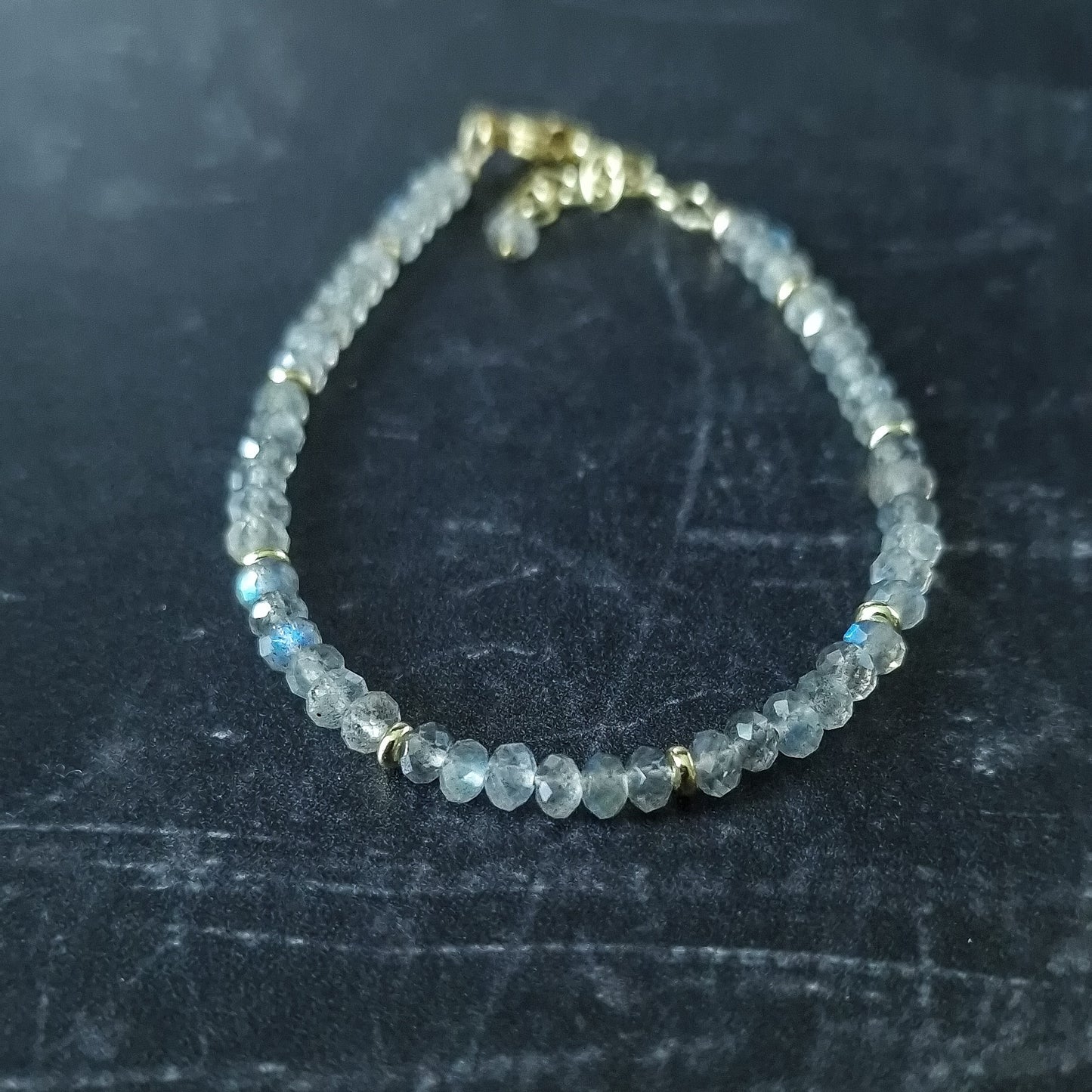 Labradorite adjustable bracelet in gold vermeil silver