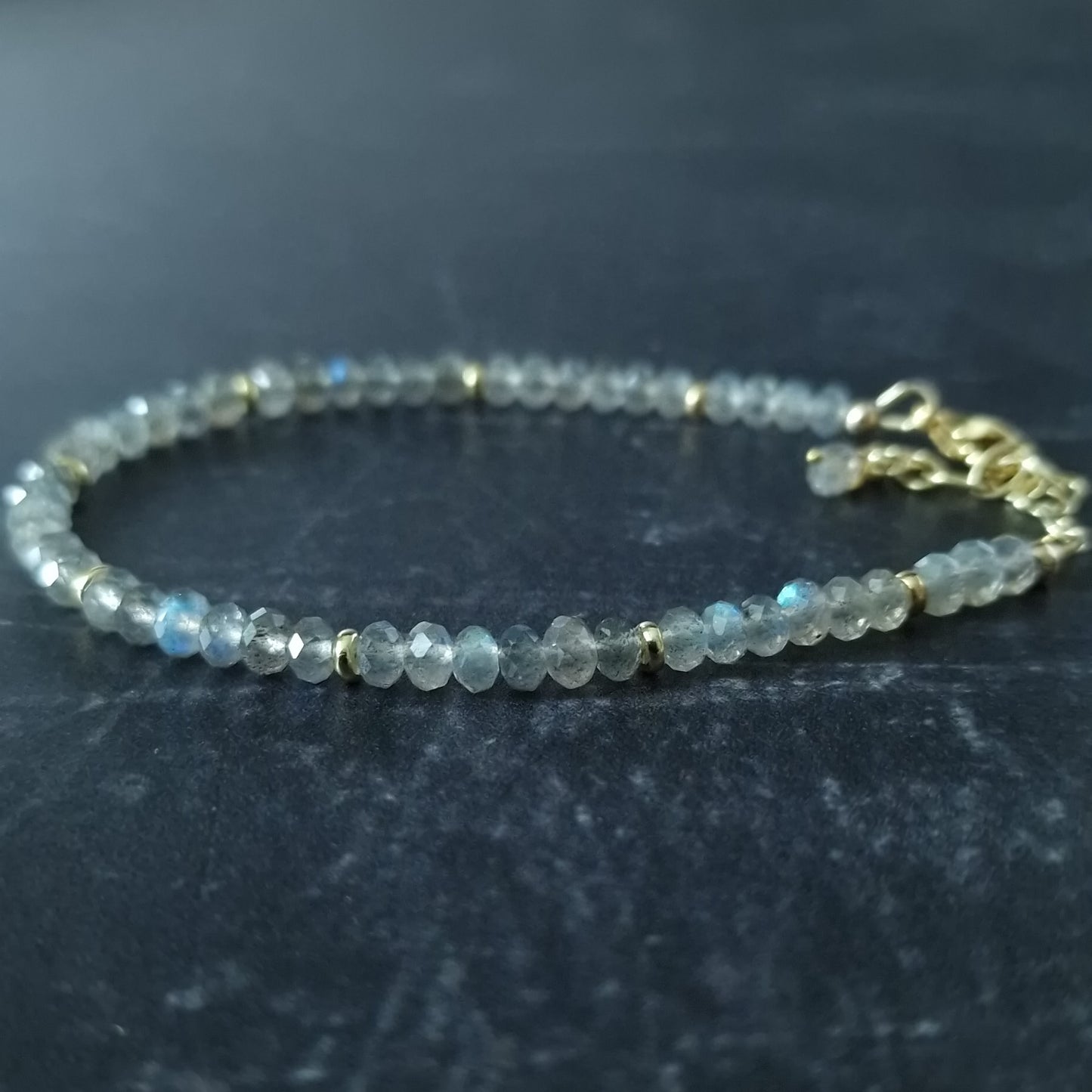 Labradorite adjustable bracelet in gold vermeil silver