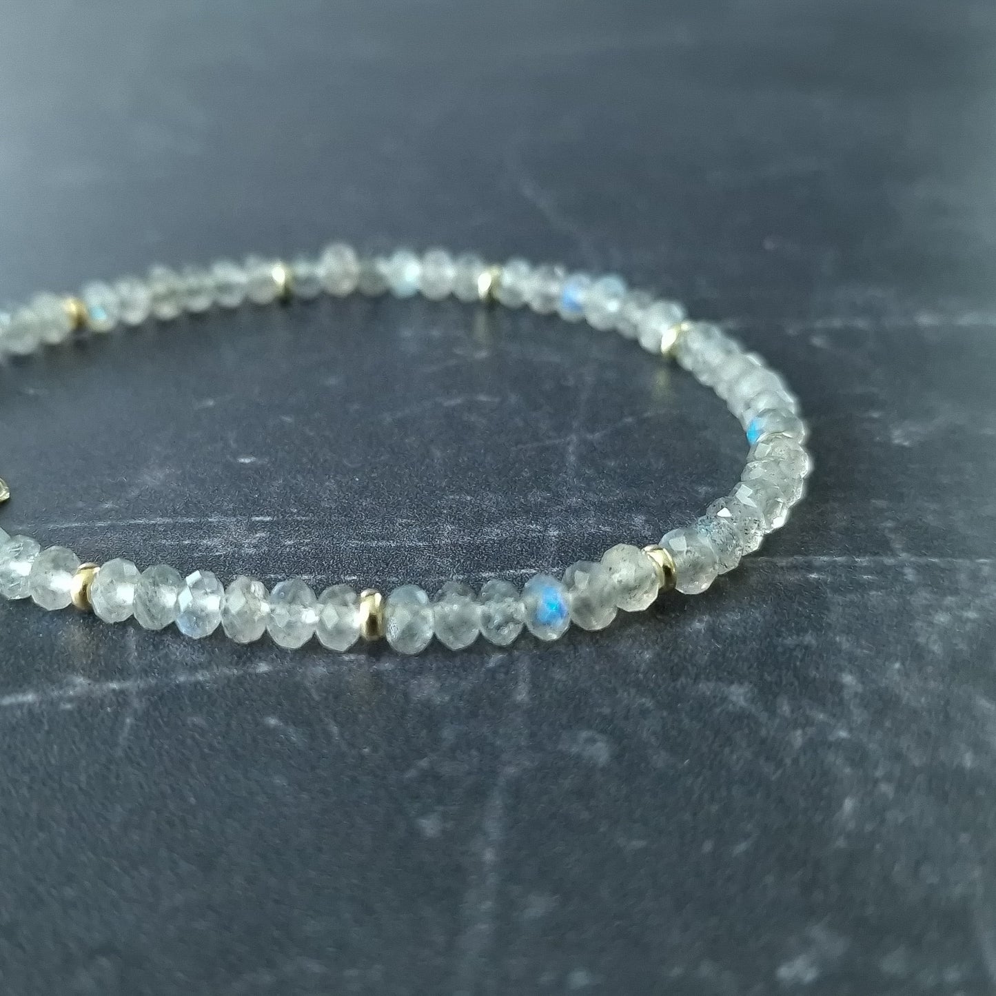 Labradorite adjustable bracelet in gold vermeil silver