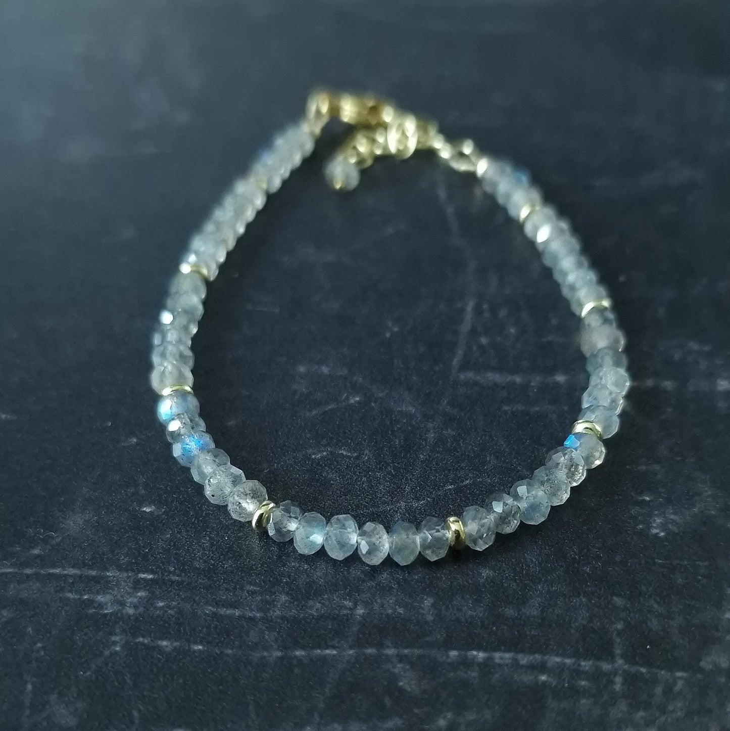 Labradorite adjustable bracelet in gold vermeil silver