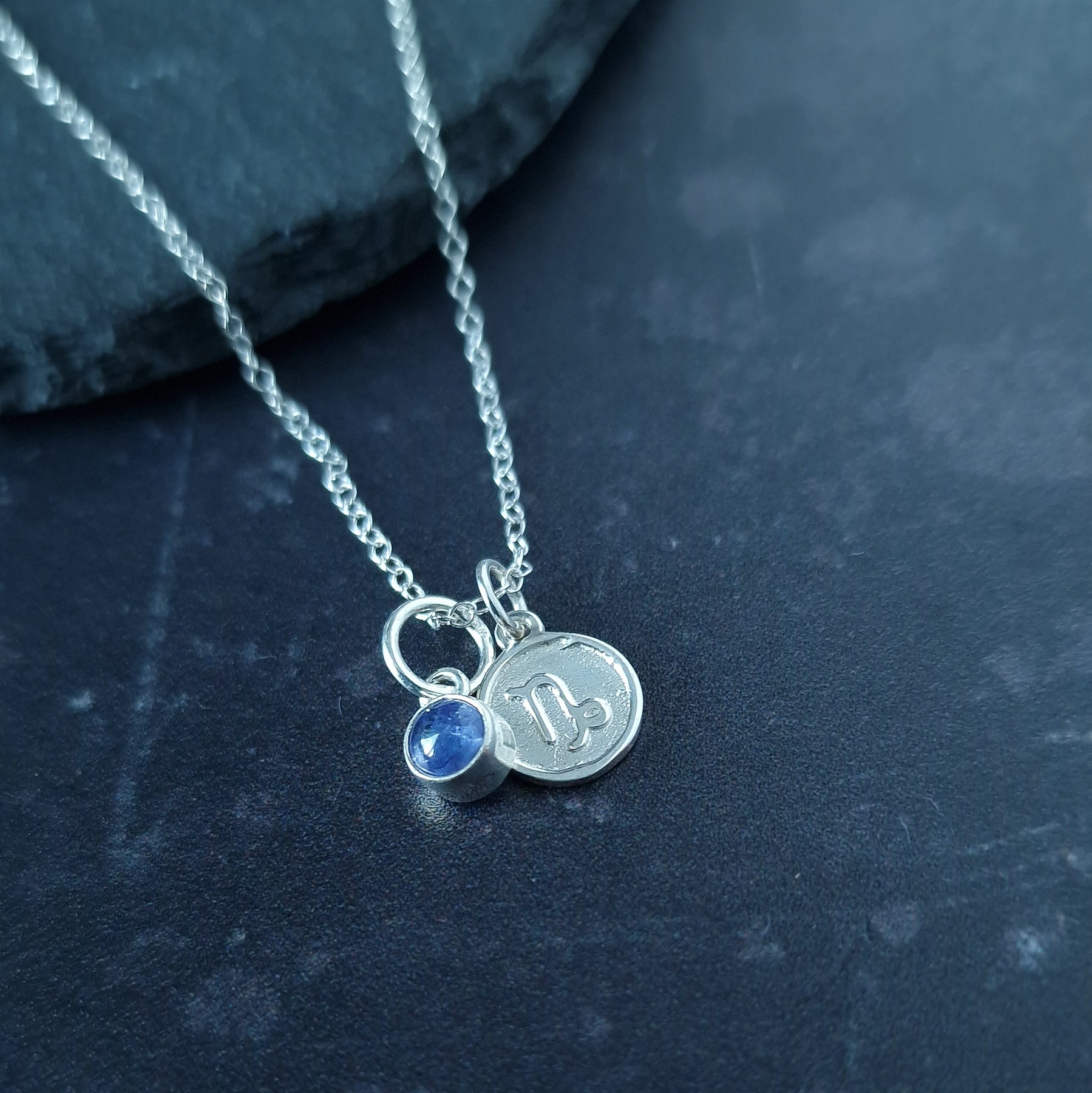 Capricorn Tanzanite charm necklace in sterling silver