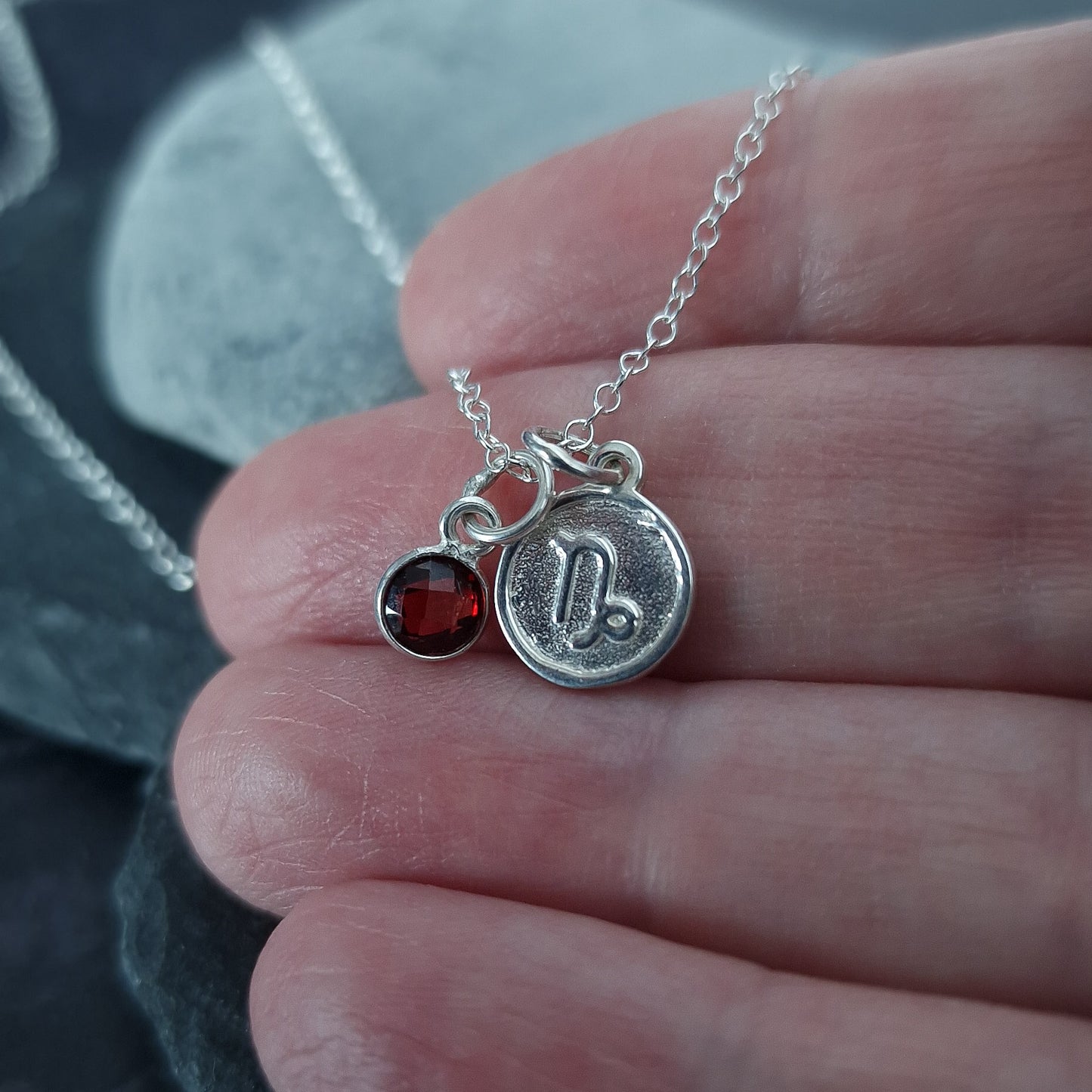 Capricorn Garnet charm necklace in sterling silver