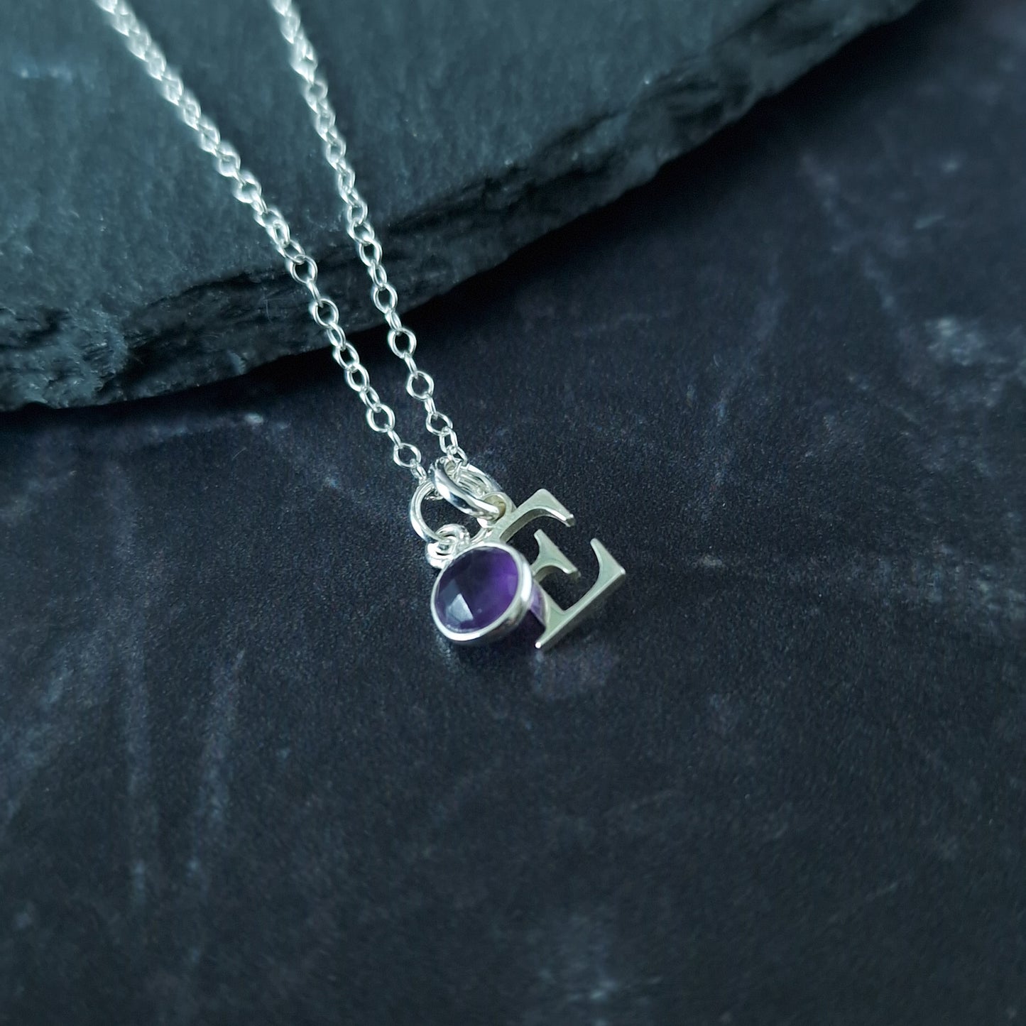 Sterling Silver Initial Amethyst Birthstone Necklace