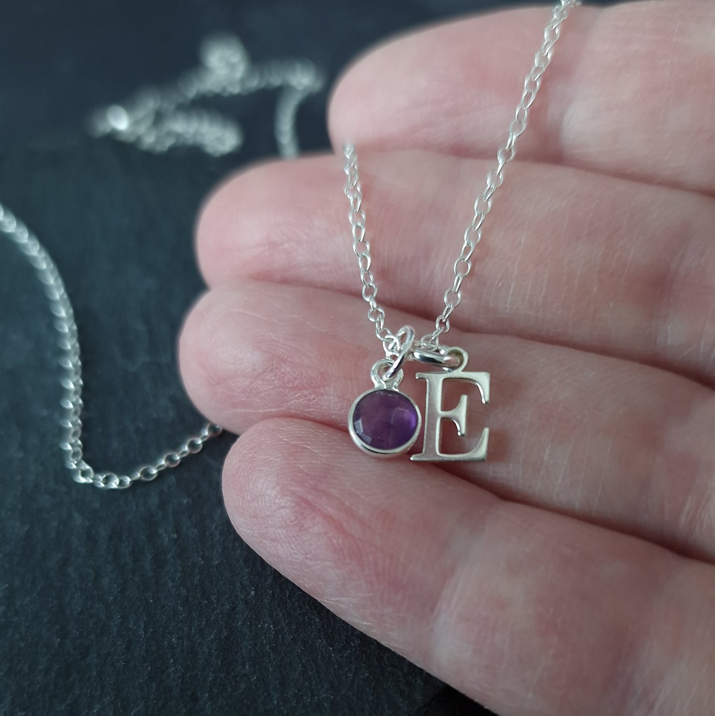 Sterling Silver Initial Amethyst Birthstone Necklace