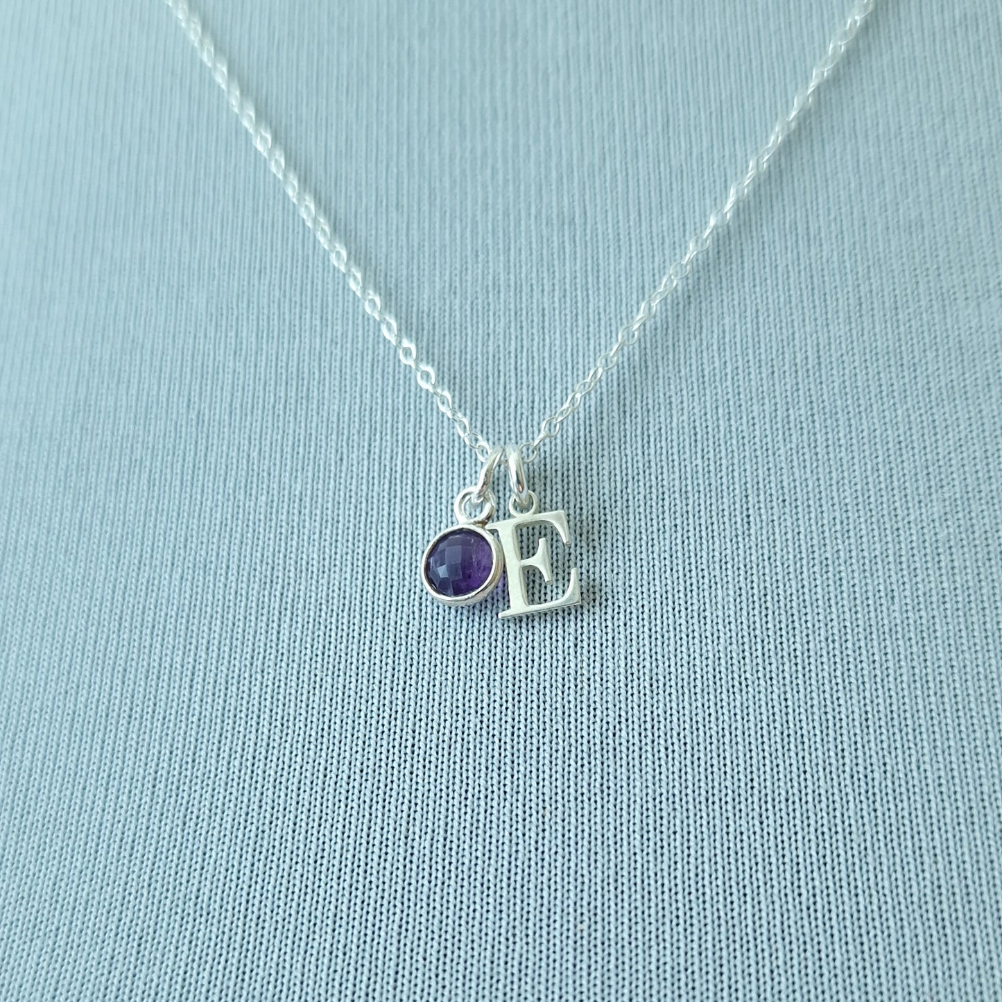 Sterling Silver Initial Amethyst Birthstone Necklace