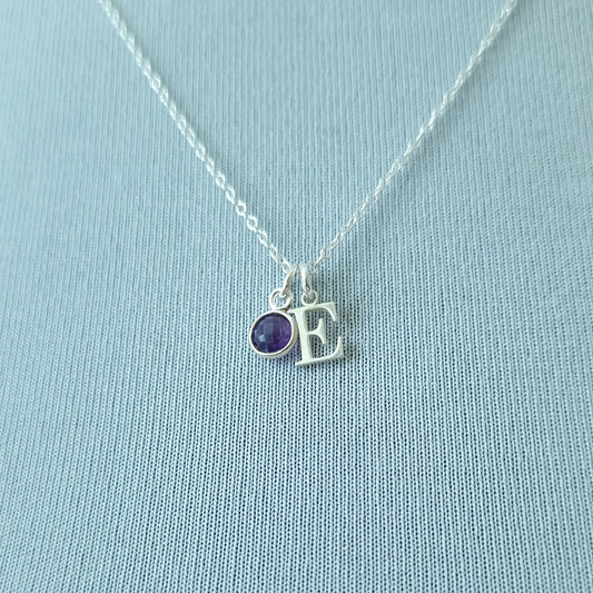 Sterling Silver Initial Amethyst Birthstone Necklace