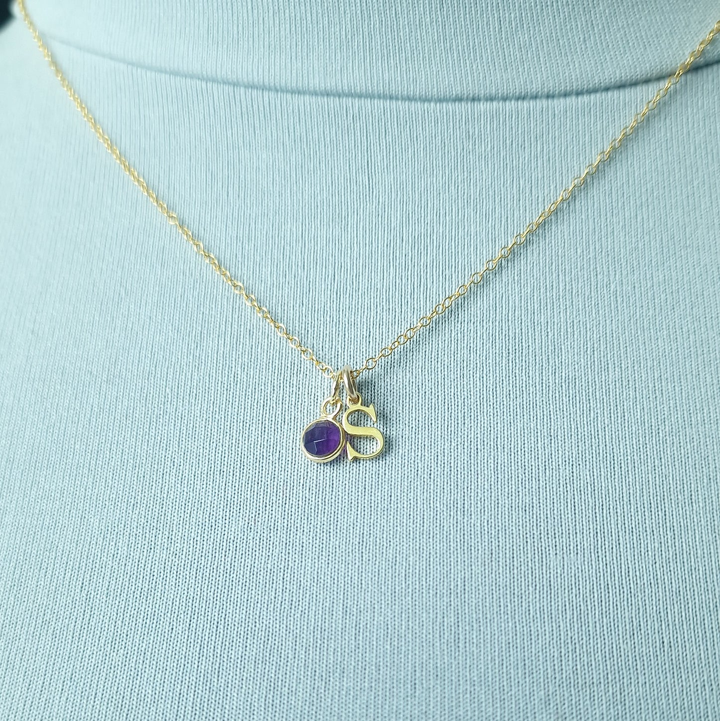 Gold vermeil silver letter necklace with Amethyst birthstone