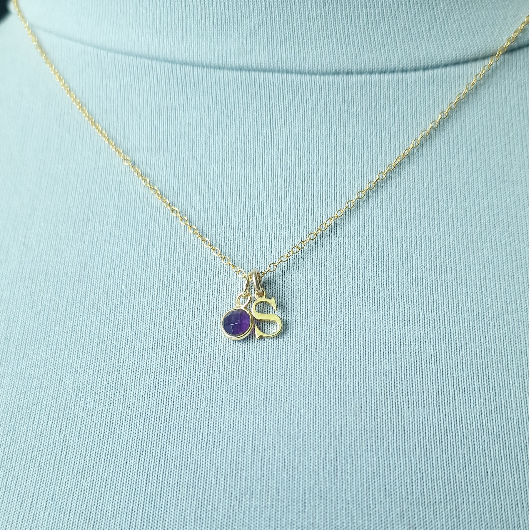 Gold vermeil silver letter necklace with Amethyst birthstone