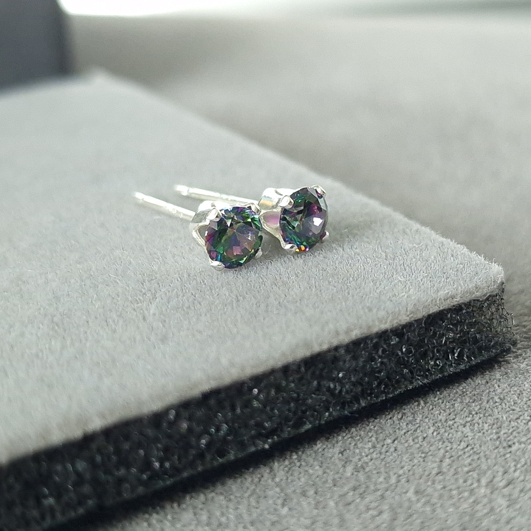 Mystic topaz stud earrings in sterling silver or gold-filled - November birthstone gifts - dainty rainbow stud earrings - Aries gift idea