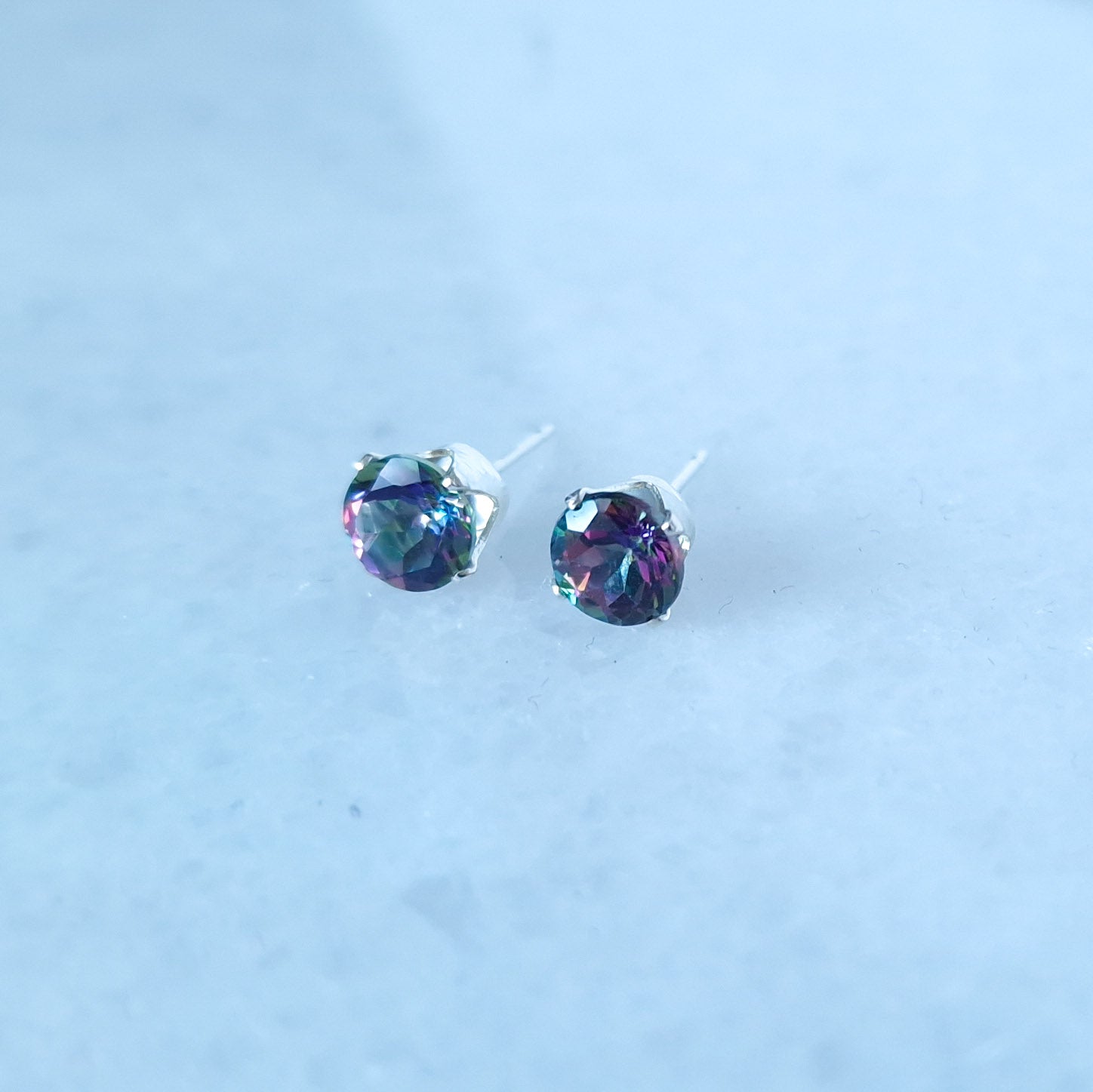 Mystic topaz stud earrings in sterling silver or gold-filled - November birthstone gifts - dainty rainbow stud earrings - Aries gift idea