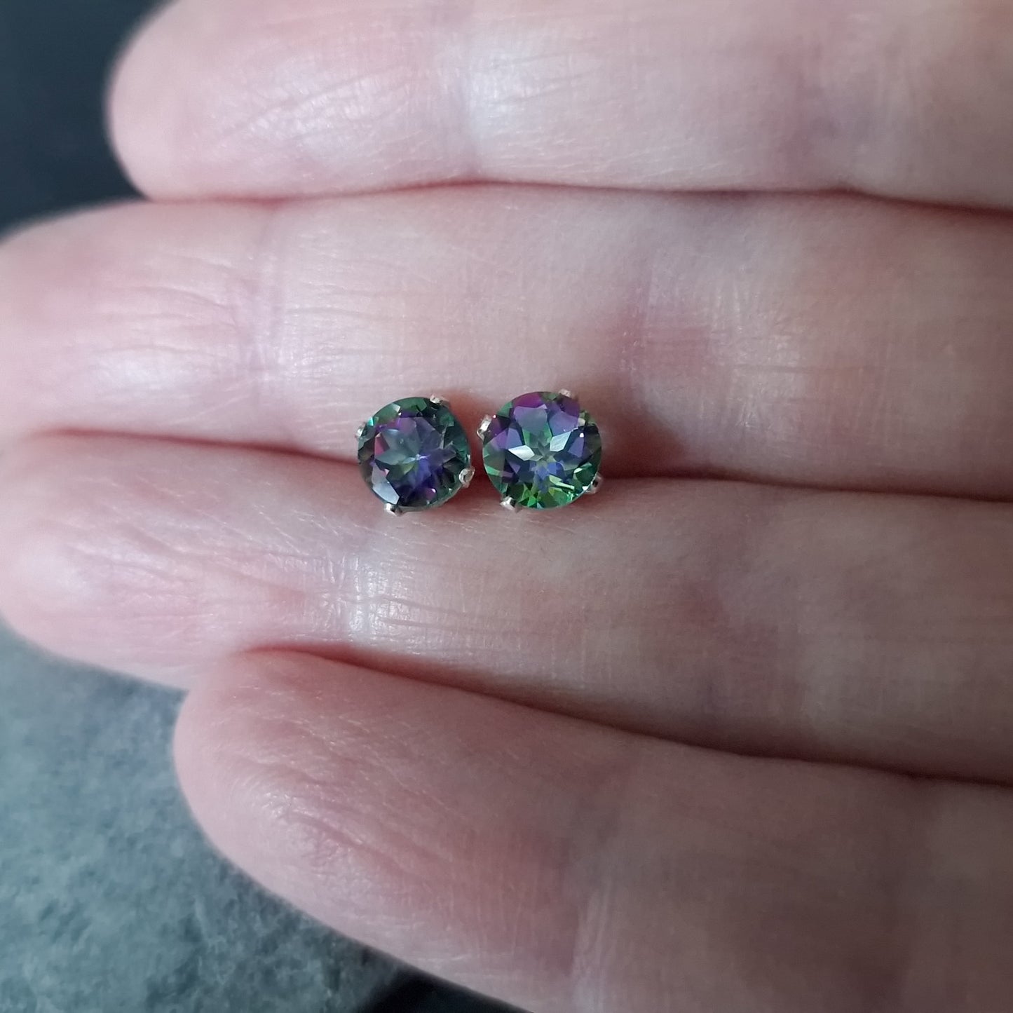 Mystic topaz stud earrings in sterling silver or gold-filled - November birthstone gifts - dainty rainbow stud earrings - Aries gift idea