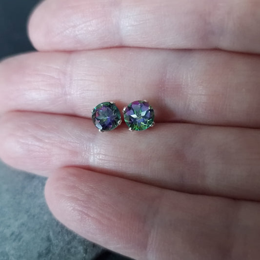 Mystic topaz stud earrings in sterling silver or gold-filled - November birthstone gifts - dainty rainbow stud earrings - Aries gift idea