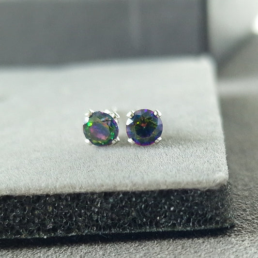 Mystic topaz stud earrings in sterling silver or gold-filled - November birthstone gifts - dainty rainbow stud earrings - Aries gift idea