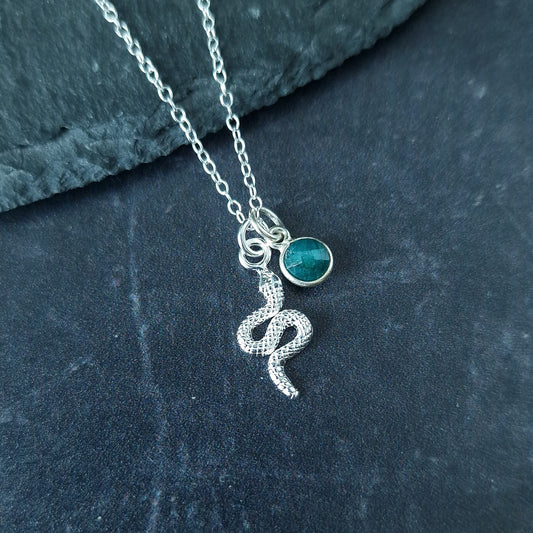 Snake pendant sterling silver emerald necklace -Marie Nicole Bijoux