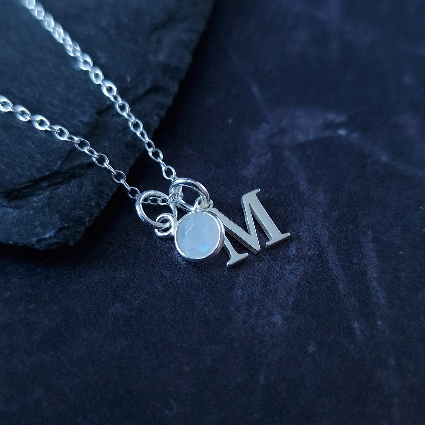 Moonstone initial necklace and birthstone - Marie Nicole Bijoux