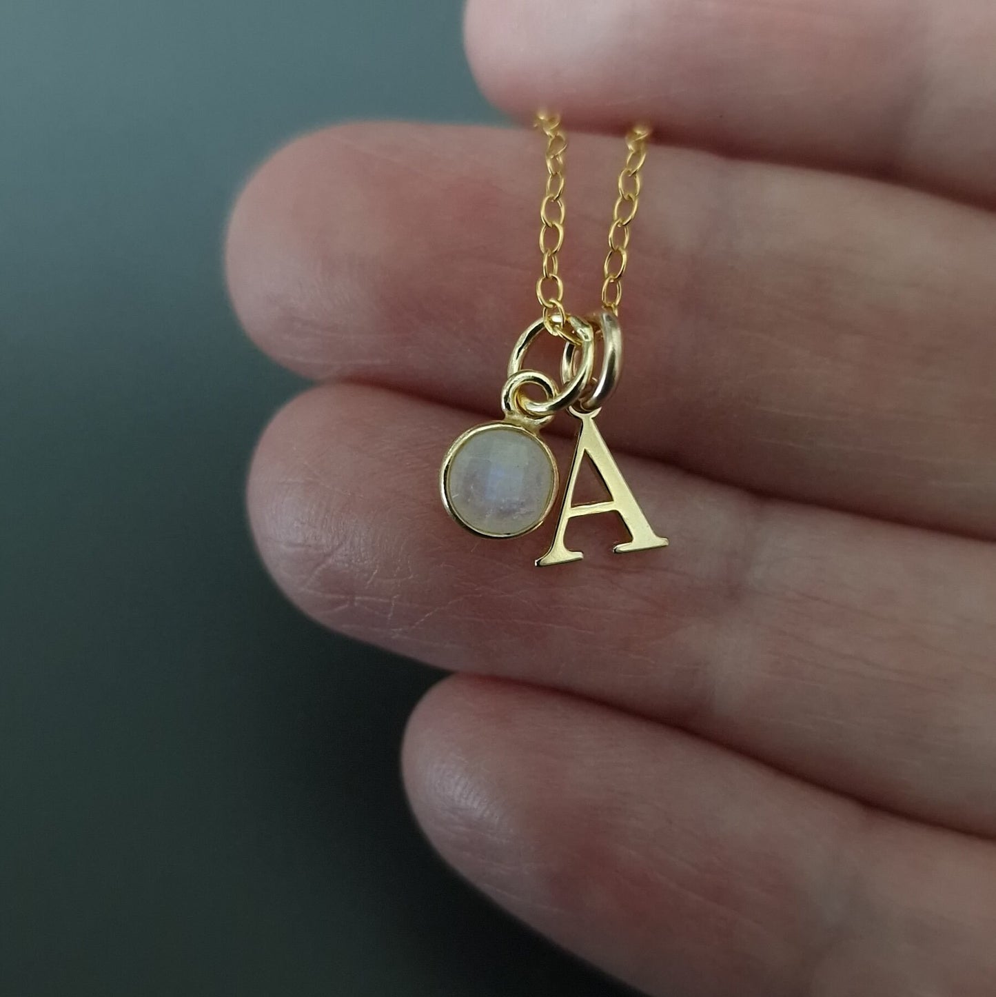 Gold Initial birthstone moonstone necklace in gold vermeil, June birthstone necklace, Gemini gifts