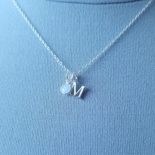 June Birthstone Moonstone Necklace in Sterling Silver - Personalised Initial Necklace and Birthday Gift for Her - Gemini Gifts