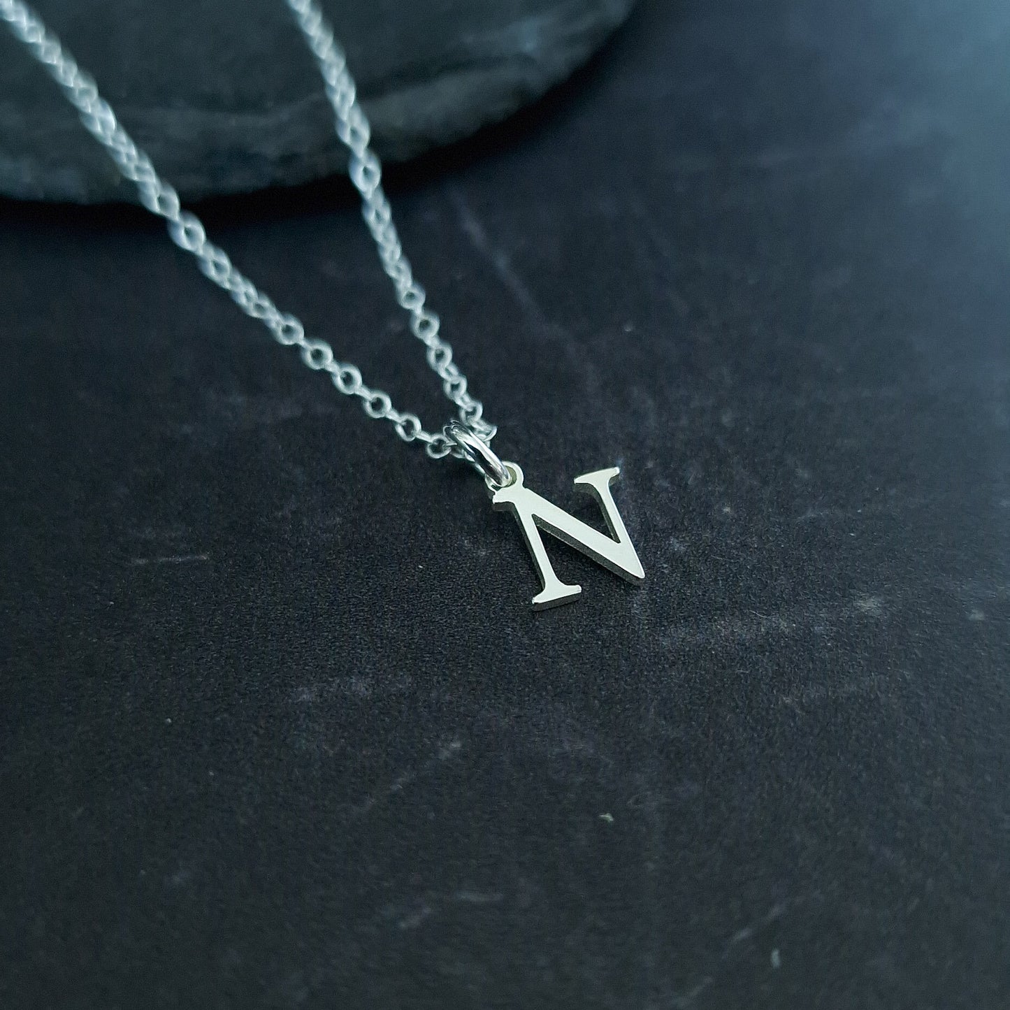 Close up of Sterling Silver Initial Necklace