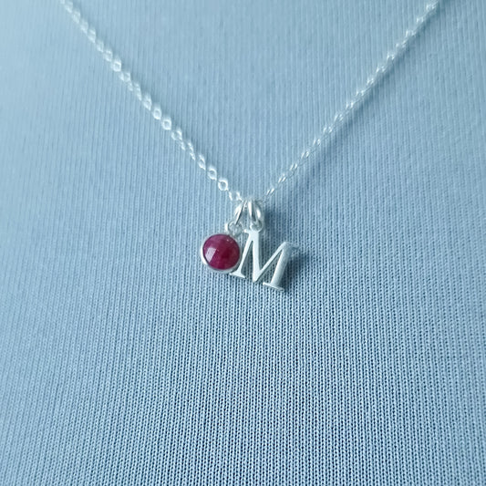 marienicolebijoux Sterling Silver Ruby Birthstone Initial Necklace July