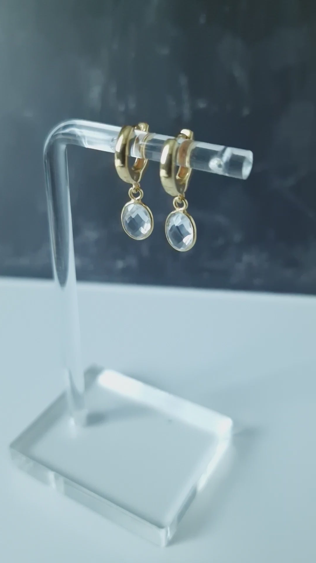 Clear quartz huggie Hoop earrings