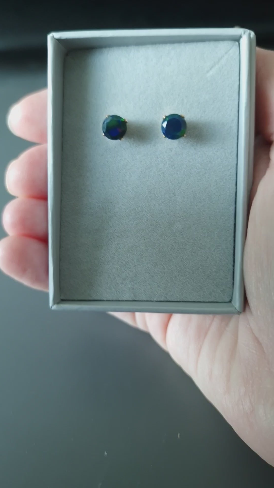 Black Ethiopian Opal Stud Earrings in gift boxes