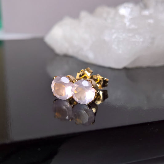 Rose quartz stud earrings in sterling silver or gold filled