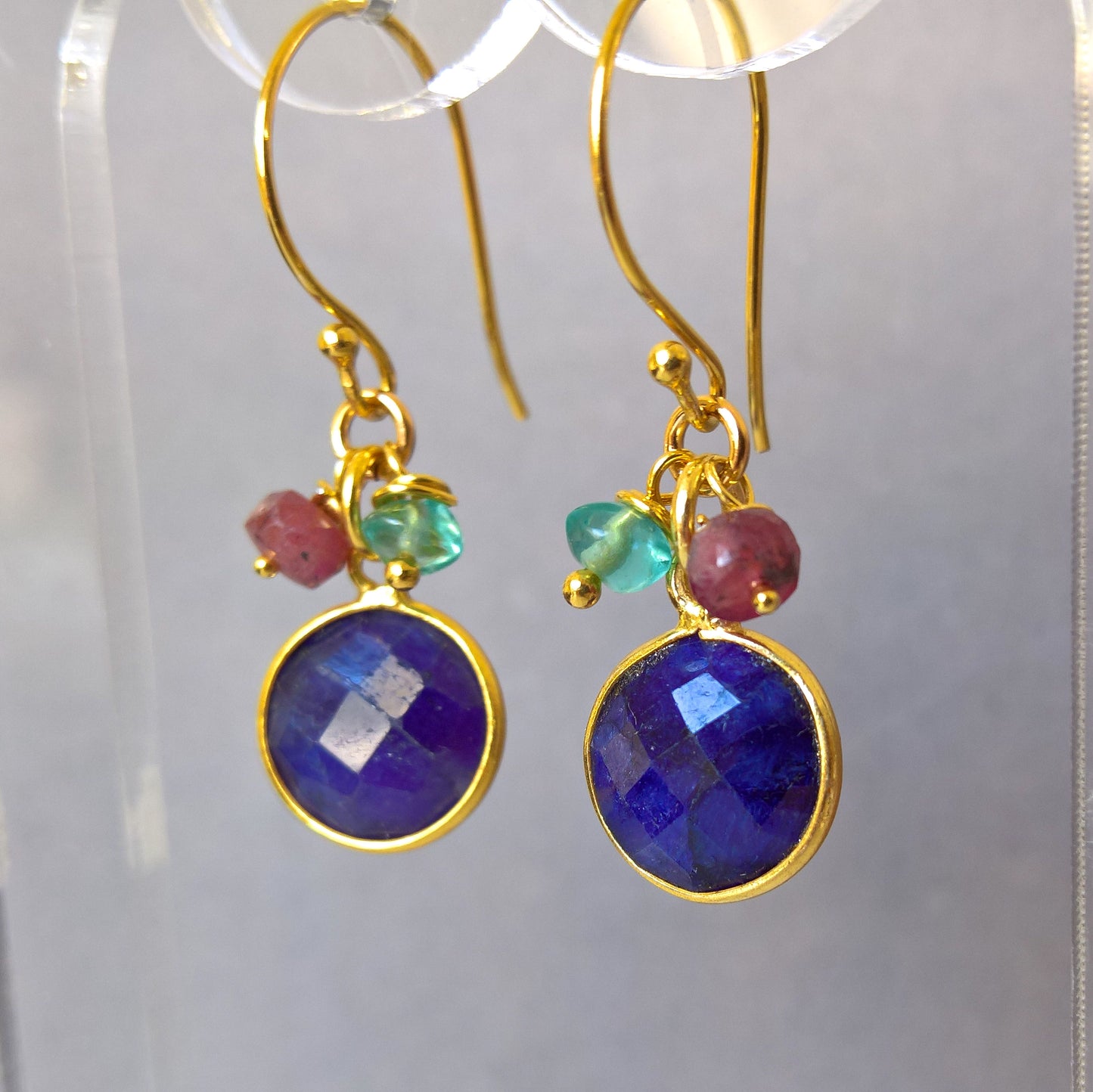 Blue sapphire gold vermeil silver dangle earrings